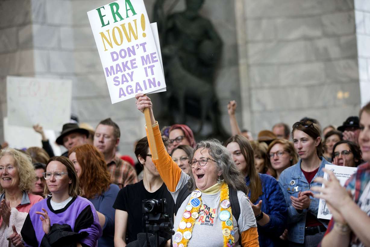 Sophie Thomas cheers during KRCL’s Amplifying Women’s Voices Rally in celebration of International Women’s Day at the Capitol in Salt Lake City on Thursday, March 8, 2018. The rally. (Photo: Laura Seitz, KSL)
