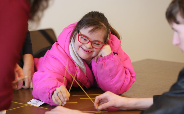 Kayla Adamson does a team-building exercise at Goldman Sachs in Salt Lake City on Wednesday, March 7, 2018. The Governor's Committee on Employment for People with Disabilities hosted a Transition Mentoring Day at Goldman Sachs for 20 students with disabilities ages 14-21. (Photo: Jeffrey D. Allred, KSL)