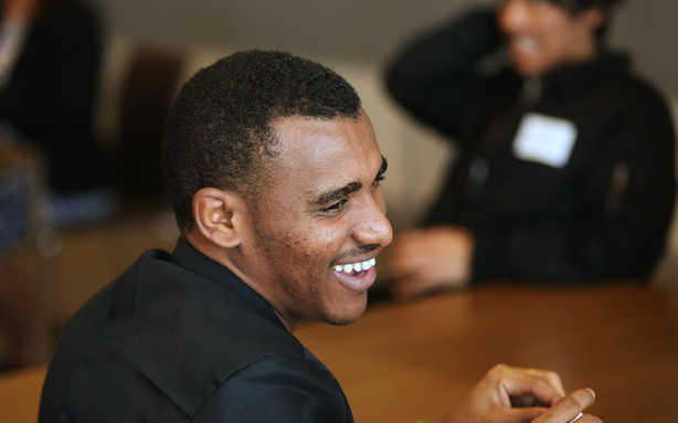 Teklom participates in a team-building exercise at Goldman Sachs in Salt Lake City on Wednesday, March 7, 2018. The Governor's Committee on Employment for People with Disabilities hosted a Transition Mentoring Day at Goldman Sachs for 20 students with disabilities ages 14-21. (Photo: Jeffrey D. Allred, KSL)