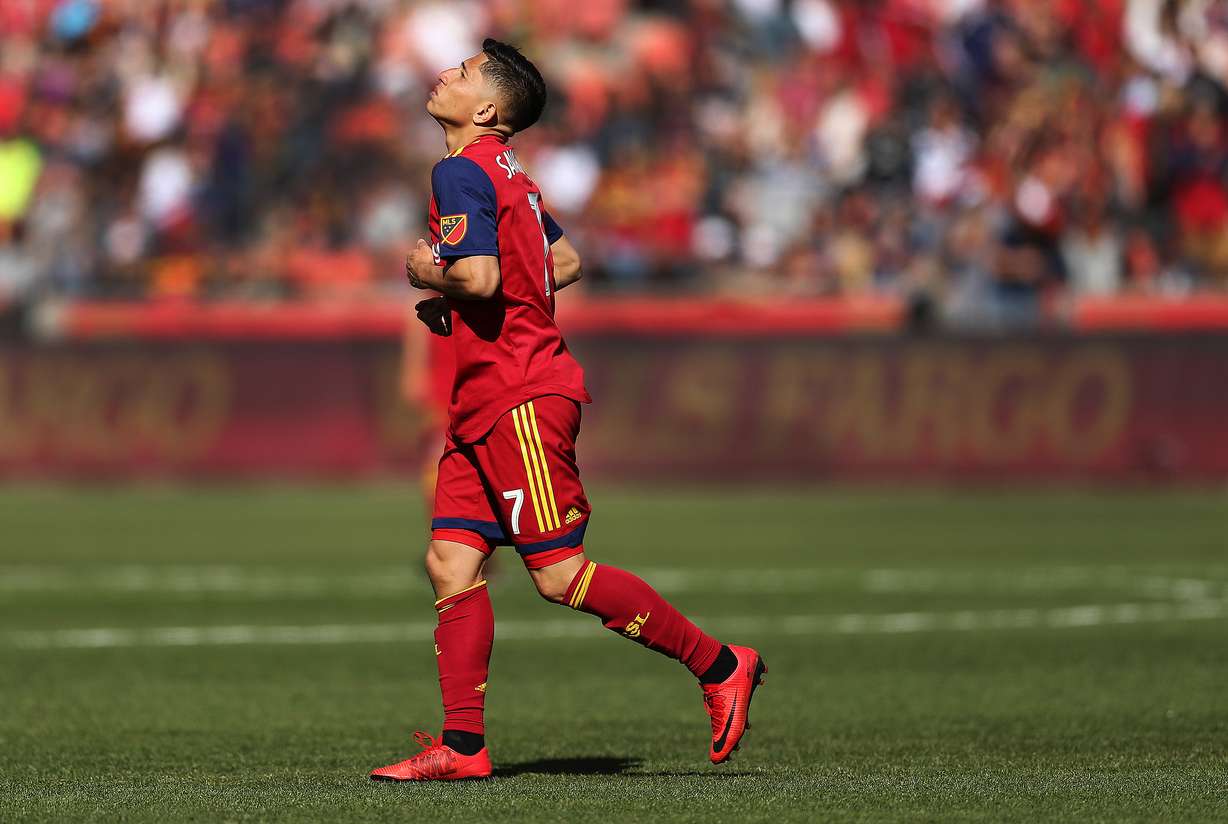 Real Salt Lake forward Jefferson Savarino (7) grimaces after missing a goal against the Los Angeles FC in Sandy on Saturday, March 10, 2018. (Photo: Jeffrey D. Allred, Deseret News)