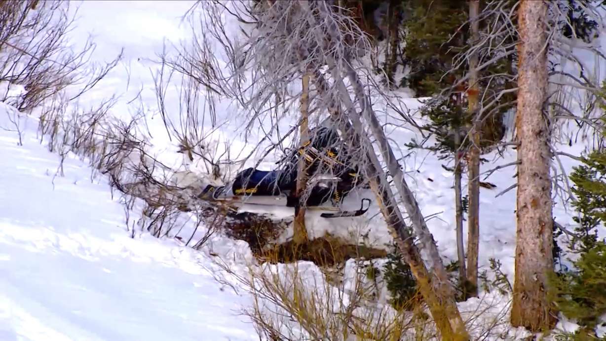 David Hales mistakenly entered the Strawberry River drainage area of Wasatch County, where his snowmobile ran out of gas and got stuck over the weekend. (Photo: KSL TV)