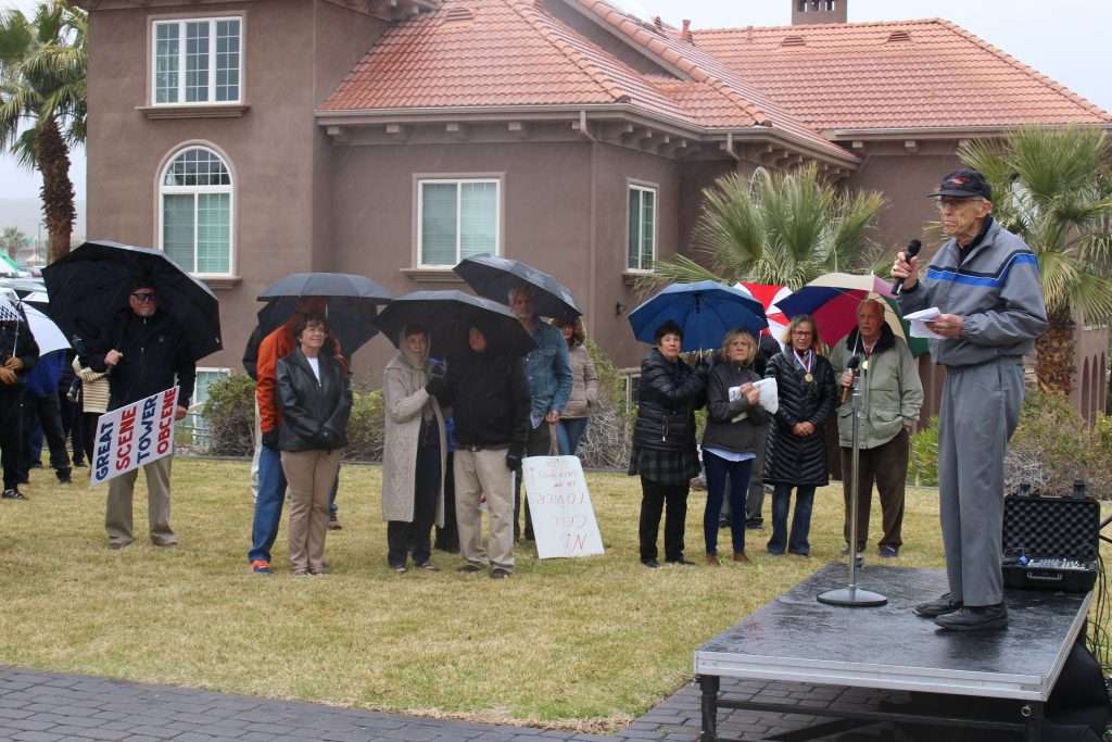 Menlo Smith, an original developer for Sunbrook and protest organizer, addresses people at the Sunbrook Golf Club, St. George, Utah, March 15, 2018. (Photo: Spencer Ricks, St. George News)