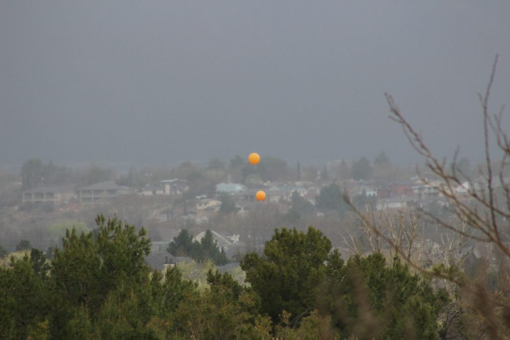 Orange weather balloons mark the location for a planned cell phone tower just north of the Sunbrook Golf Club, St. George, Utah, March 15, 2018. (Photo: Spencer Ricks, St. George News)