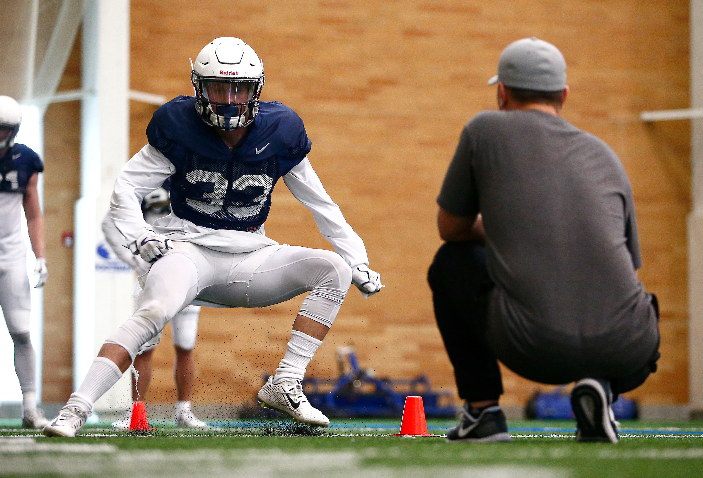 Beau Tanner and the BYU football team hold practice in the Indoor Practice Facility in Provo, Thursday, March 15, 2018 during spring practice. (Photo: Jaren Wilkey, BYU Photo)
