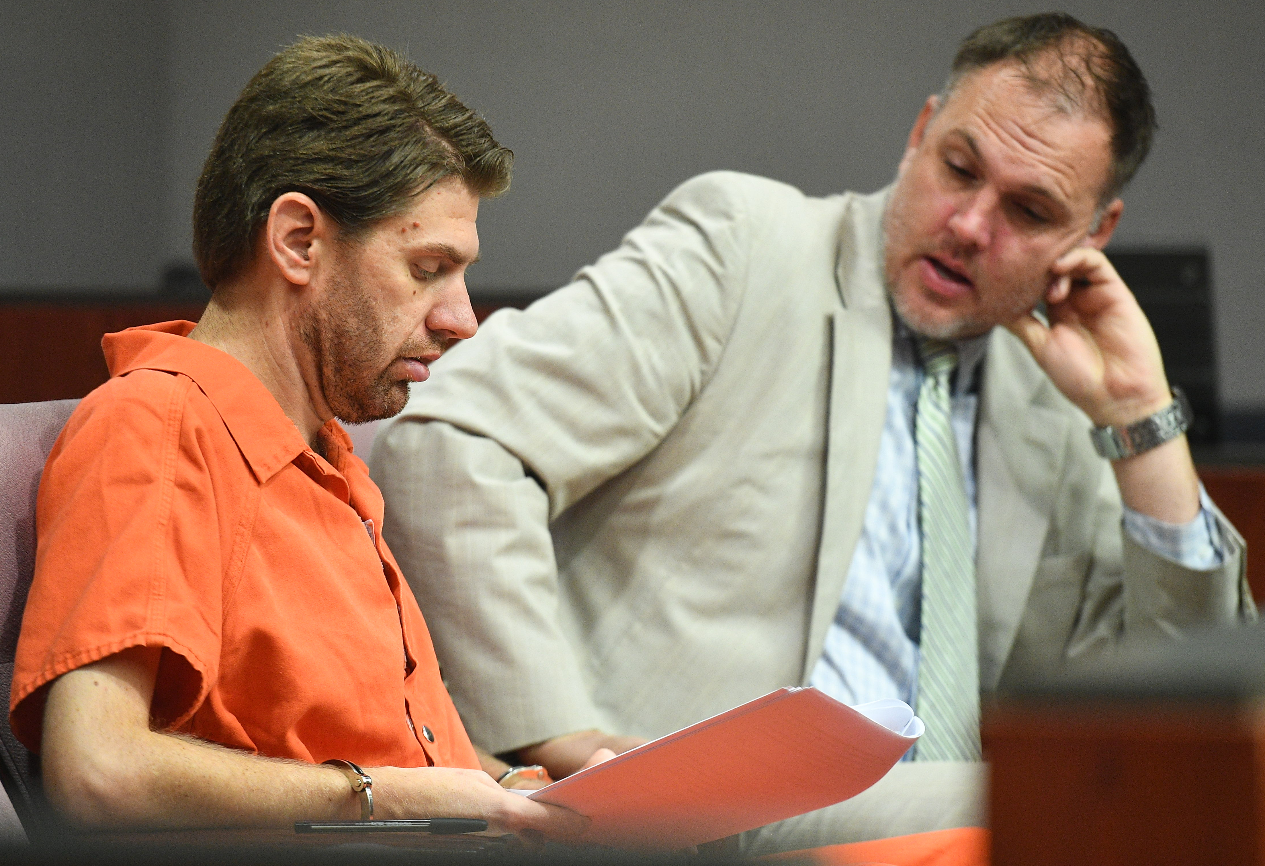 Defense attorney Troy Sundquist explains the plea agreement to Samuel Shaffer before at the Fifth District Court Wednesday, February 20, 2018. Shaffer pled guilty to one count of first degree felony rape of a child and one count of second degree felony child abuse. (Photo: James M. Dobson, Pool, File)