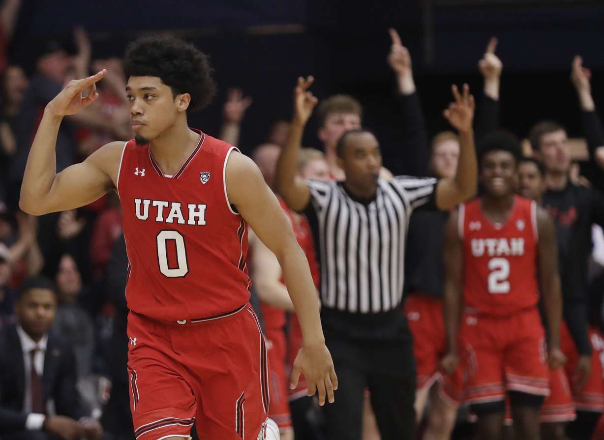 Utah's Sedrick Barefield celebrates after making a 3-pointer to send his team to the NIT Championship game at the Madison Square Garden in New York City. (Photo: Marcio Jose Sanchez, AP Photo)