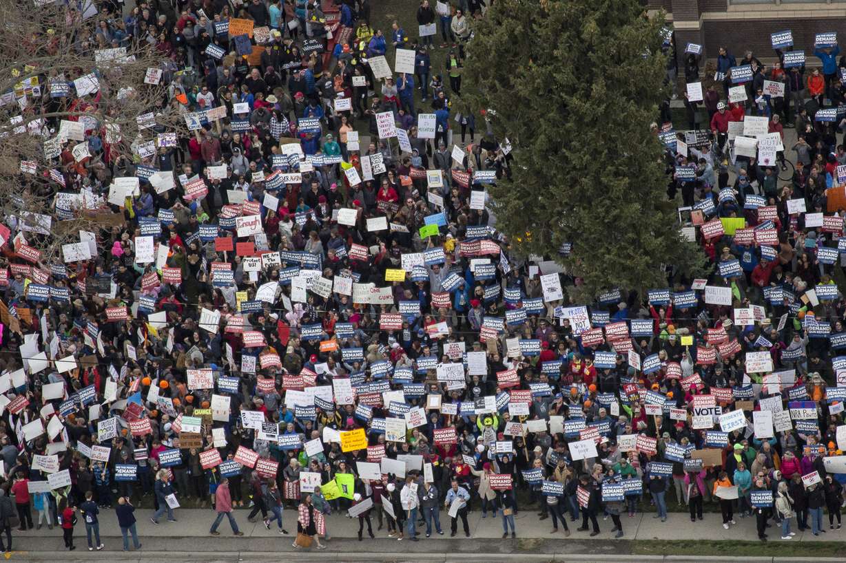 Protesters gather during the "March for Our Lives" event outside West High School in Salt Lake City on Saturday, March 24, 2018. (Photo: Jacob Wiegand, KSL)