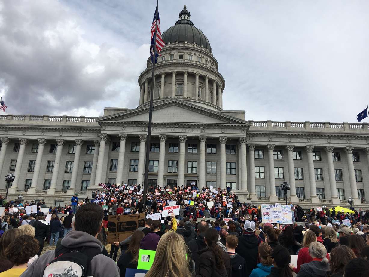 Protestors at the "March For Our Lives" rally at the Utah State Capitol display signs advocating for gun control reform Saturday, March 24, 2018. (Photo: Yvette Cruz, KSL.com)
