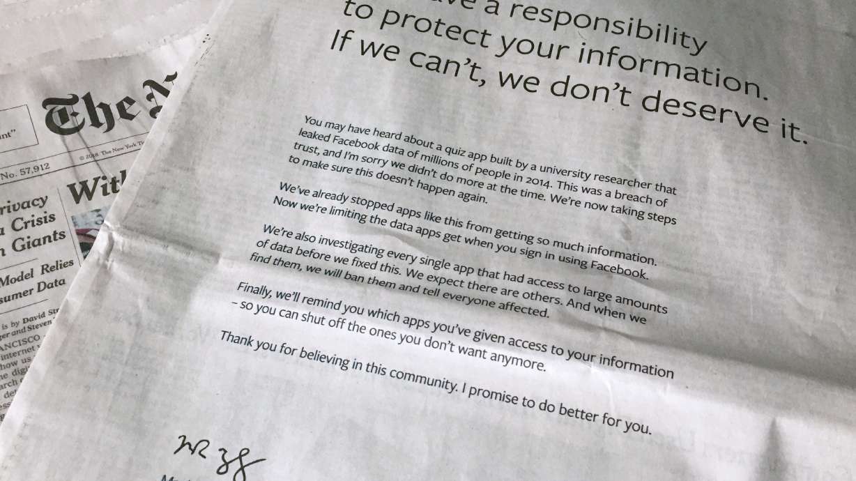 The Latest: Facebook questioned about scraping phone data