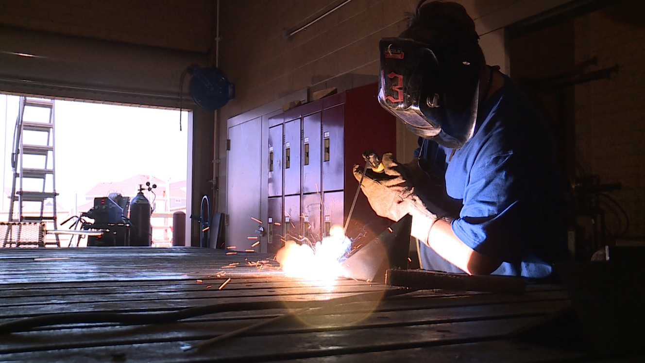 A welder at Maple Mountain High School in Spanish Fork, Tuesday, March 20, 2018. (Photo: Ray Boone, KSL-TV)