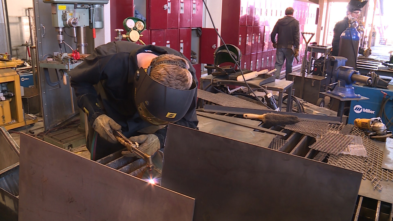 A student cuts metal at Maple Mountain High School in Spanish Fork, Tuesday, March 20, 2018. (Photo: Ray Boone, KSL-TV)