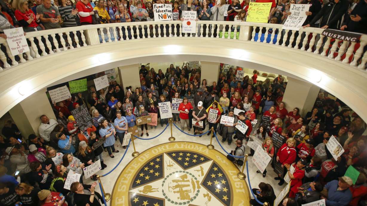 The Latest: Fallin wants teachers to get back to classrooms