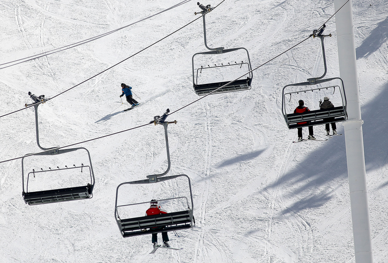 A skier skis under the Collins ski lift at Alta on Thursday, April 5, 2018. (Photo: Kristin Murphy, KSL)