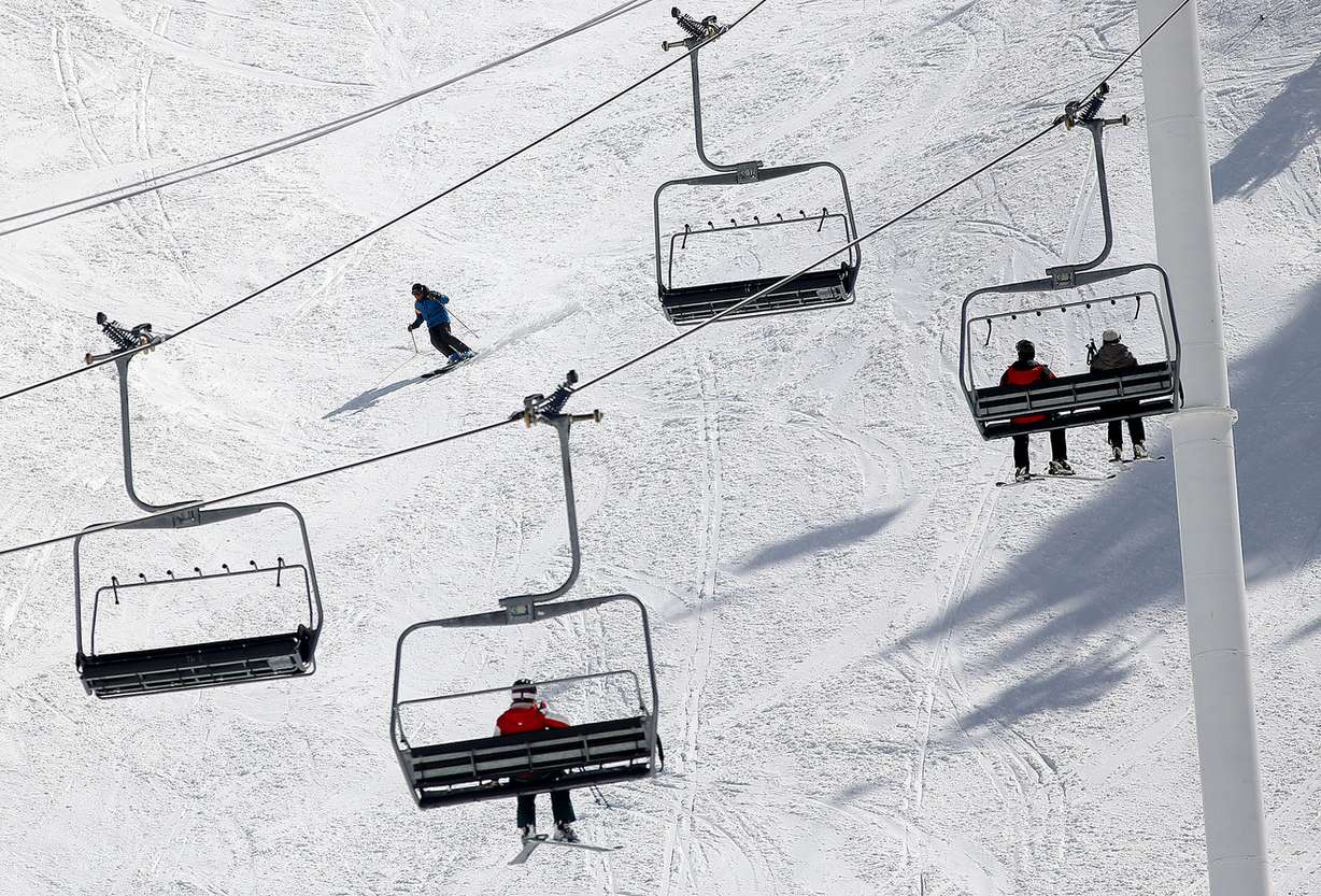 A skier skis under the Collins ski lift at Alta on Thursday, April 5, 2018. (Photo: Kristin Murphy, KSL)