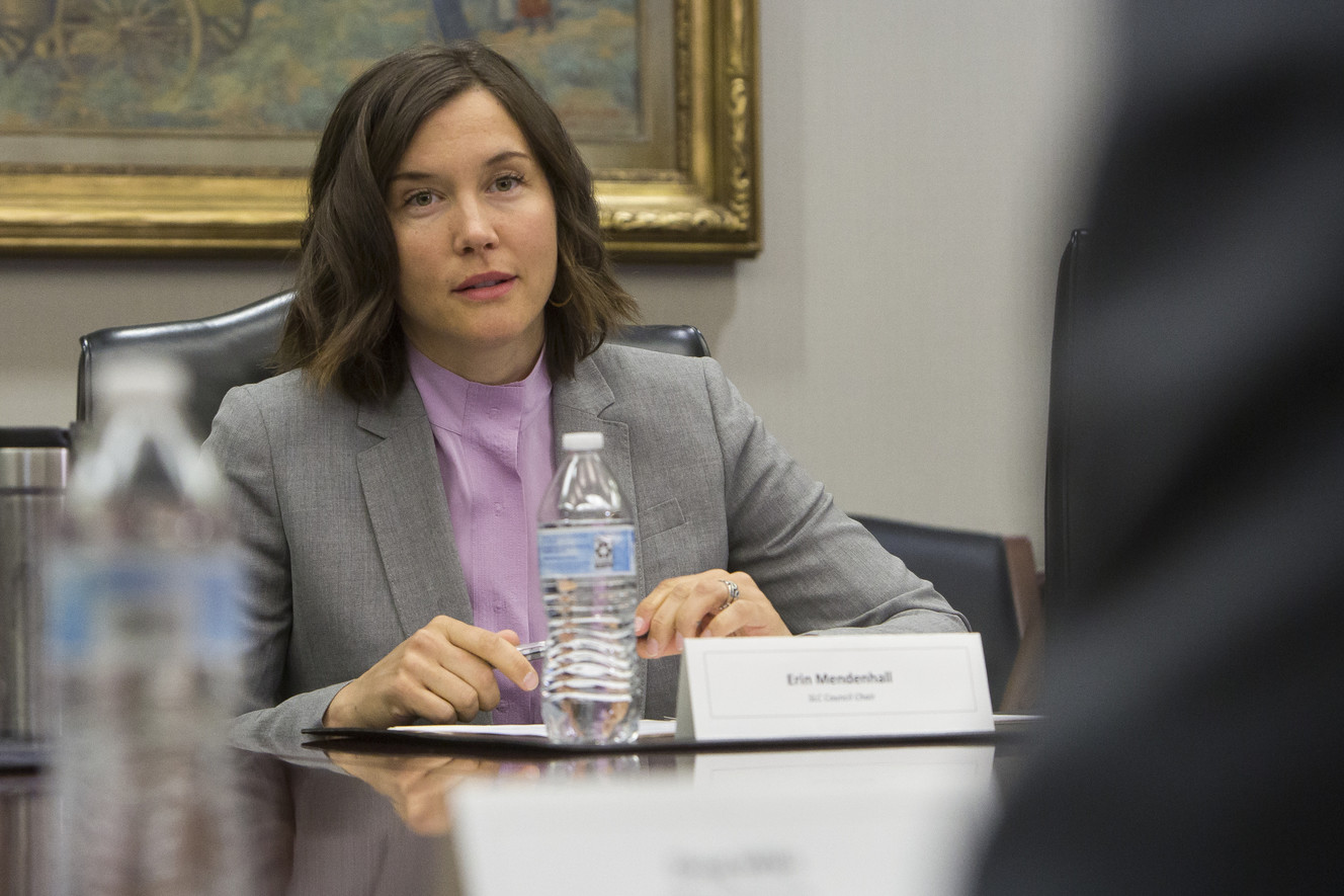 Salt Lake City Council Chairwoman Erin Mendenhall speaks during a meeting with the Deseret News and KSL editorial boards in Salt Lake City on Monday, April 9, 2018. (Photo: Jacob Wiegand, Deseret News)