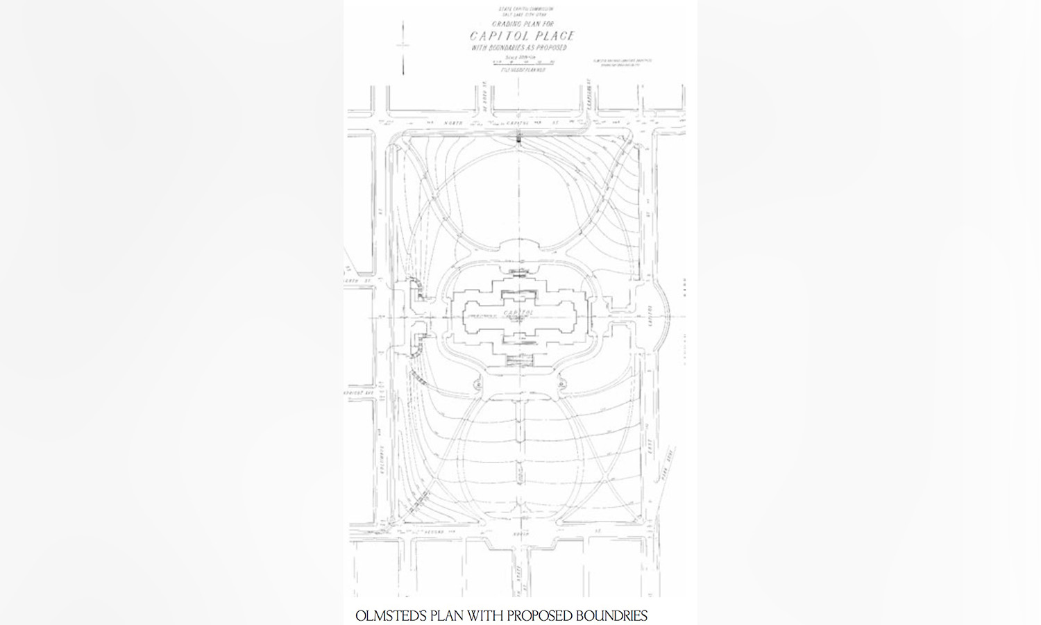 The original design for the Utah Capitol drawn up by Olmsted Brothers. The design included blossom trees and a memorial walkway. (Photo: Utah Capitol)