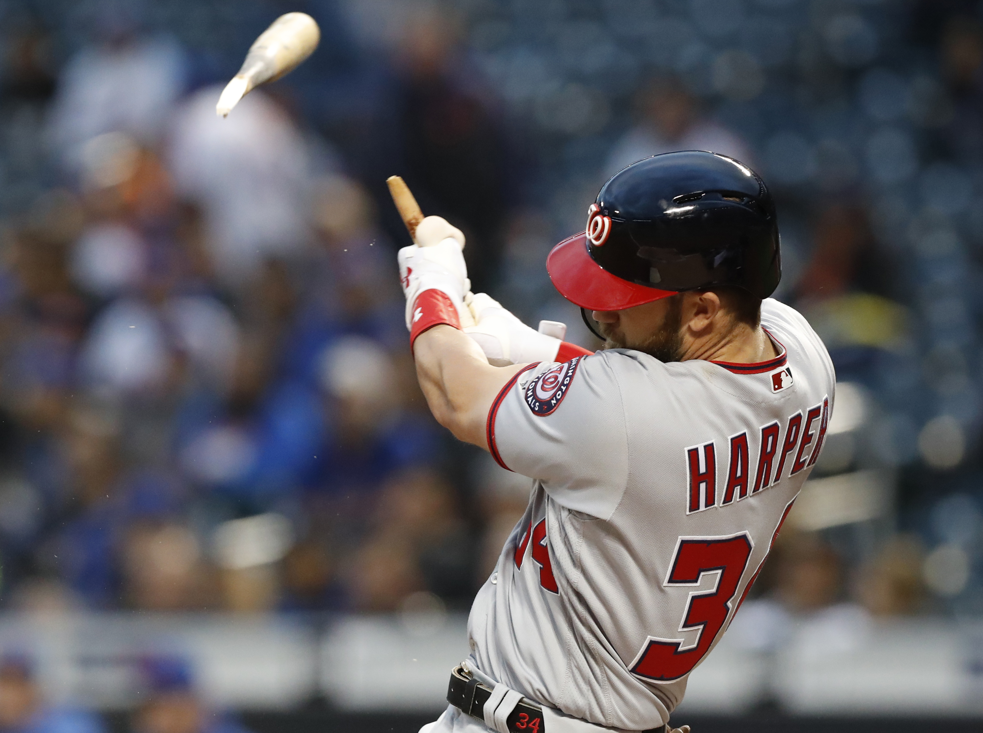Shear Power! Bryce Harper breaks bat in two on long home run