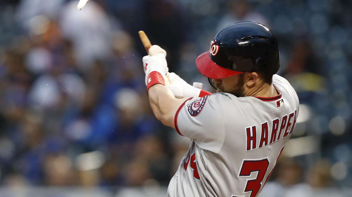Shear Power! Bryce Harper breaks bat in two on long home run