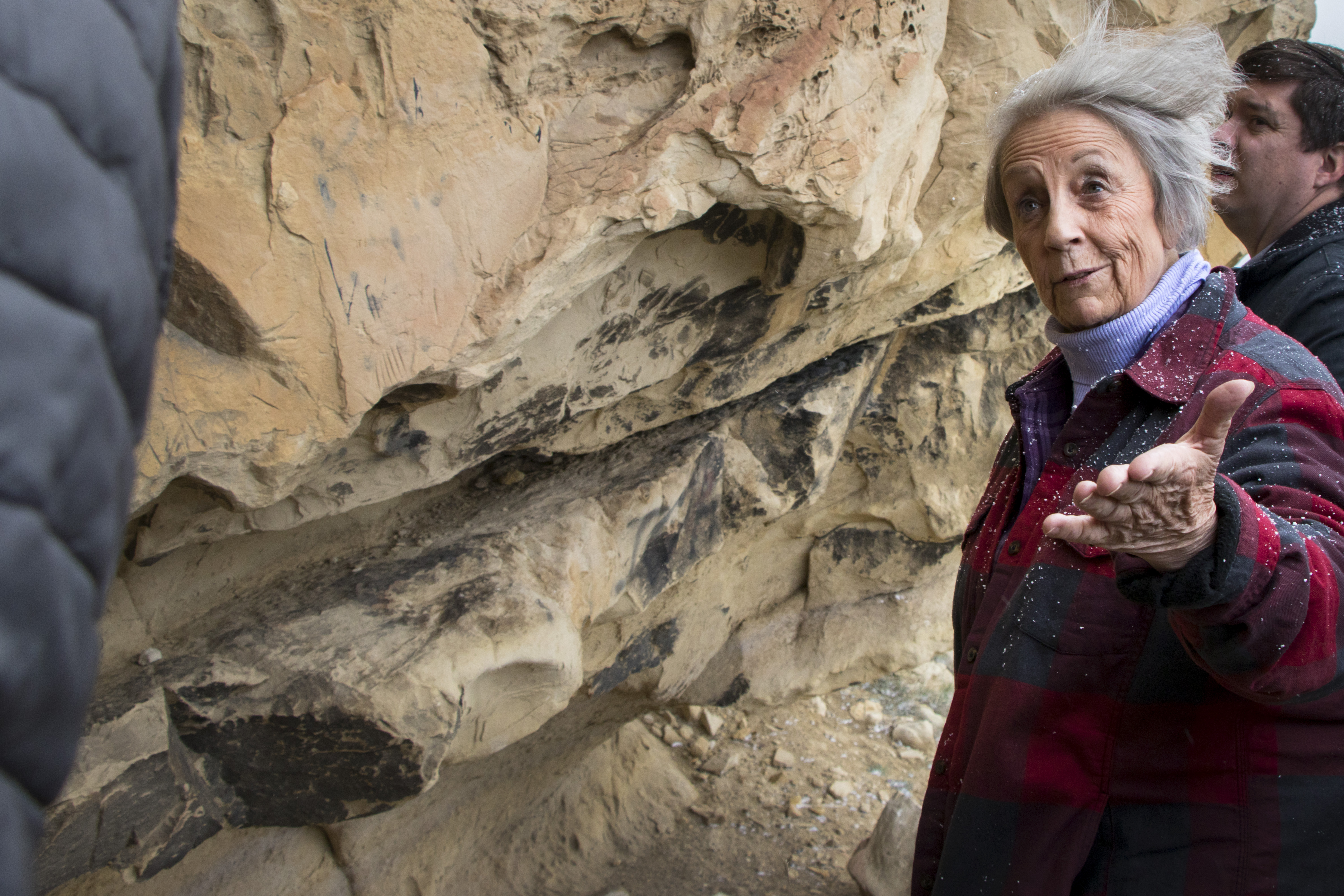 NaVee Vernon, a lifelong Coalville resident and Summit County Historical Society official, speaks to a group of people about the Coalville Ledge in Coalville, Utah during a tour on Tuesday, April 17, 2018. The ledge holds all sorts of history dating back more than 1,000 years and even from pioneers to the area in the 19th Century. (Photo: Carter Williams, KSL.com)