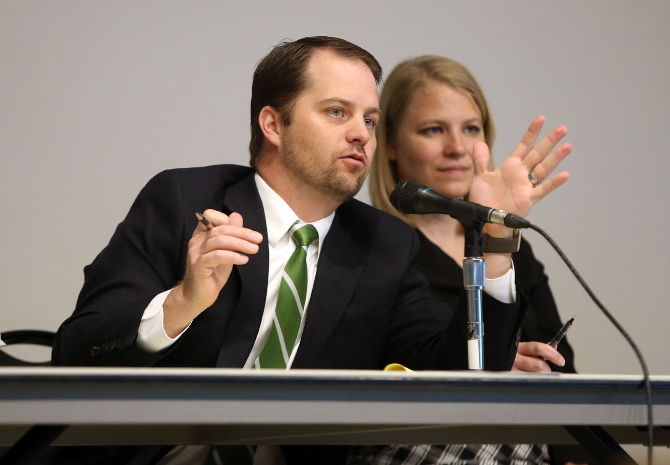 Scott Ericson, deputy commissioner for the Utah Department of Agriculture and Food, leads a public meeting on new cannabis-related laws at the State Office Building in Salt Lake City on Thursday, April 19, 2018. (Photo: Kristin Murphy, KSL)
