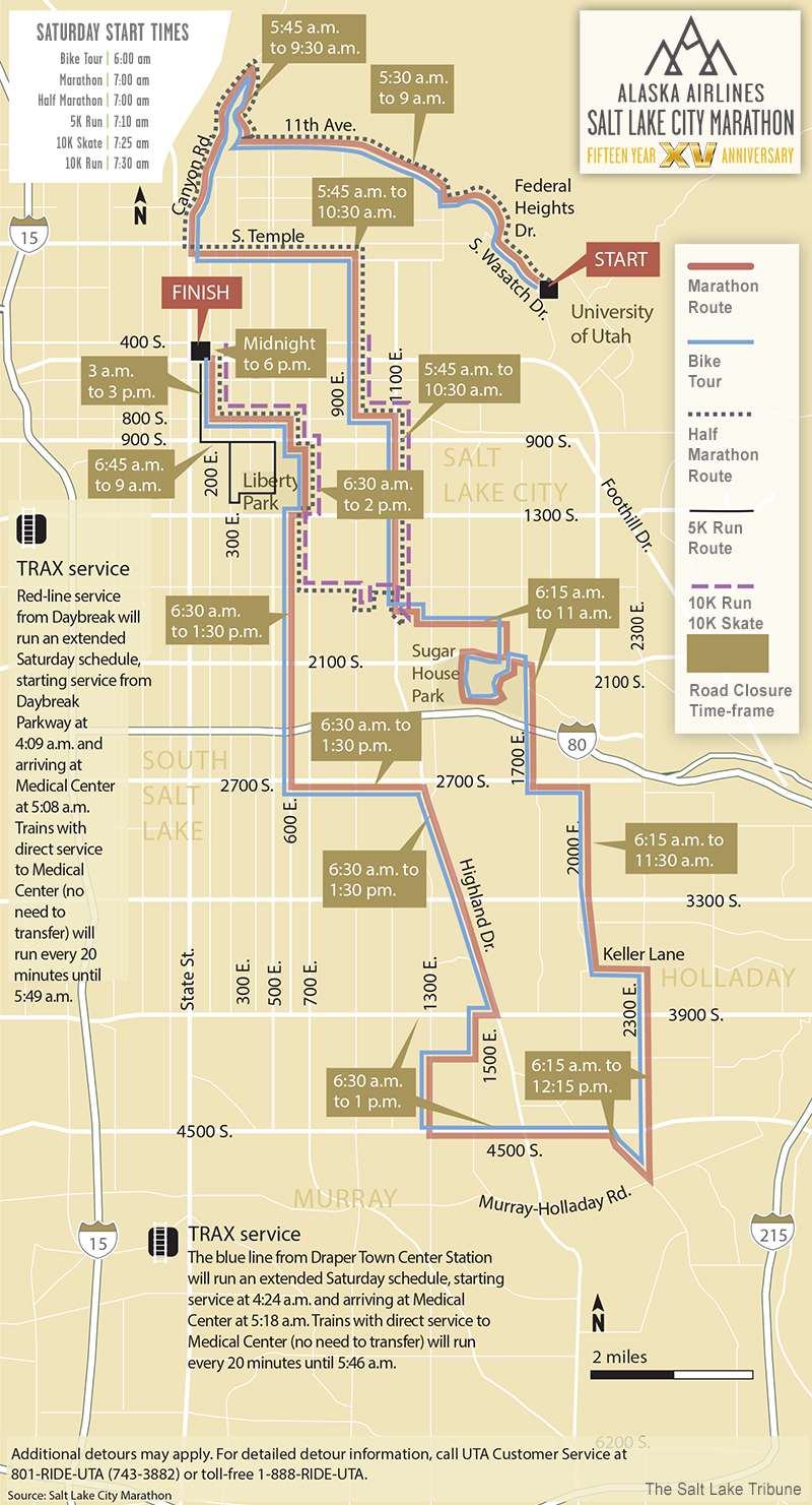 A map of the street closures anticipated Saturday during the Salt Lake City Marathon (Photo: Salt Lake City Marathon)