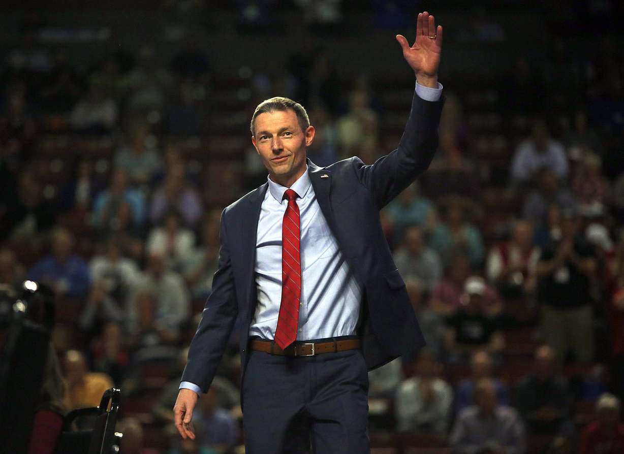 State Rep. Mike Kennedy, R-Alpine, walks on stage to speak during the Utah Republican Party state convention at the Maverik Center in West Valley City on Saturday, April 21, 2018. Both Kennedy and Mitt Romney will advance to a primary election for the Senate nomination. (Photo: Kristin Murphy, KSL)