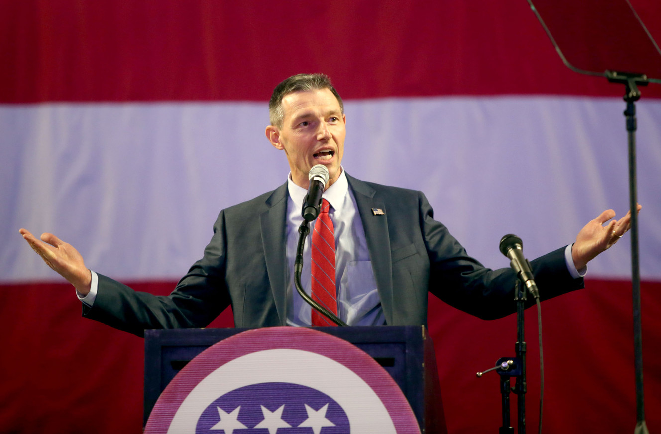 State Rep. Mike Kennedy, R-Alpine, speaks during the Utah Republican Party state convention at the Maverik Center in West Valley City on Saturday, April 21, 2018. Both Kennedy and Mitt Romney will advance to a primary election for the GOP Senate nomination. (Photo: Kristin Murphy, KSL)