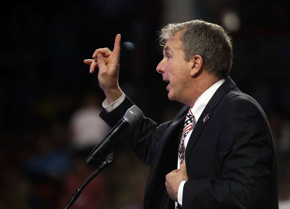 Chris Herrod, who is running for the 3rd Congressional District, speaks during the Utah Republican Party state convention at the Maverik Center in West Valley City on Saturday, April 21, 2018. Both Herrod and incumbent Rep. John Curtis, R-Utah, will advance to a primary election. (Photo: Kristin Murphy, KSL)