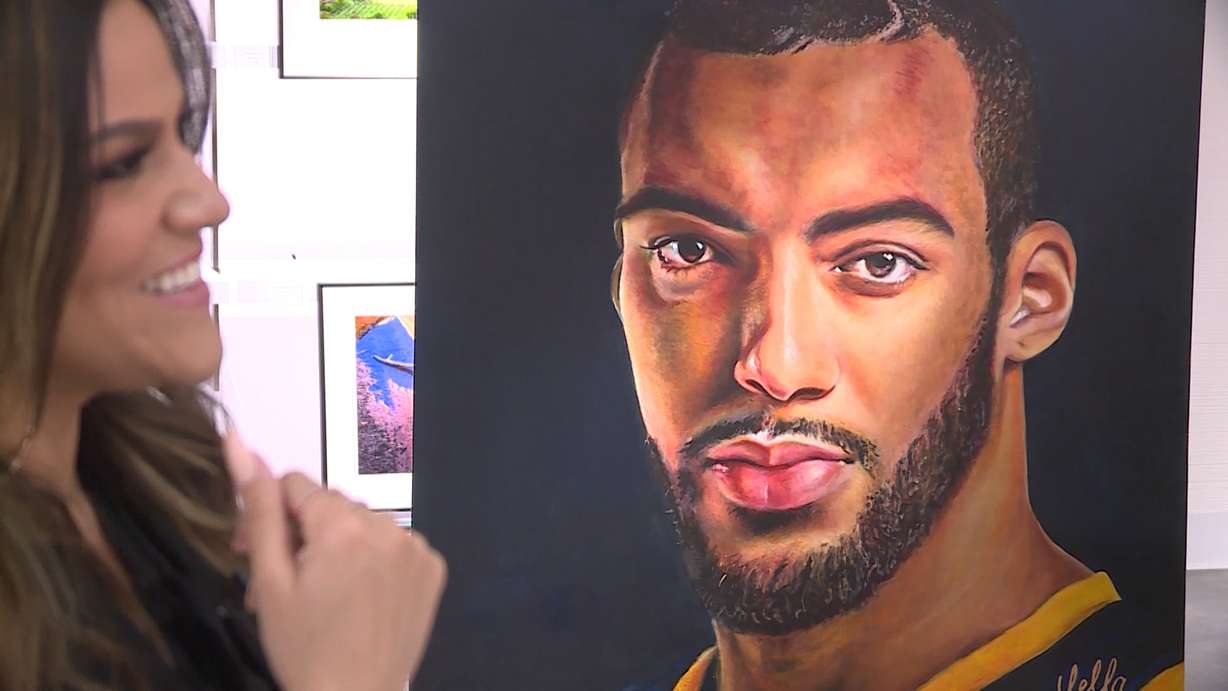 Utah painter Daniela Lopez (left) is capturing the Jazz's successful season in acrylic portraits at the Art Walk at Nordstrom City Creek Center. (Photo: KSL TV)