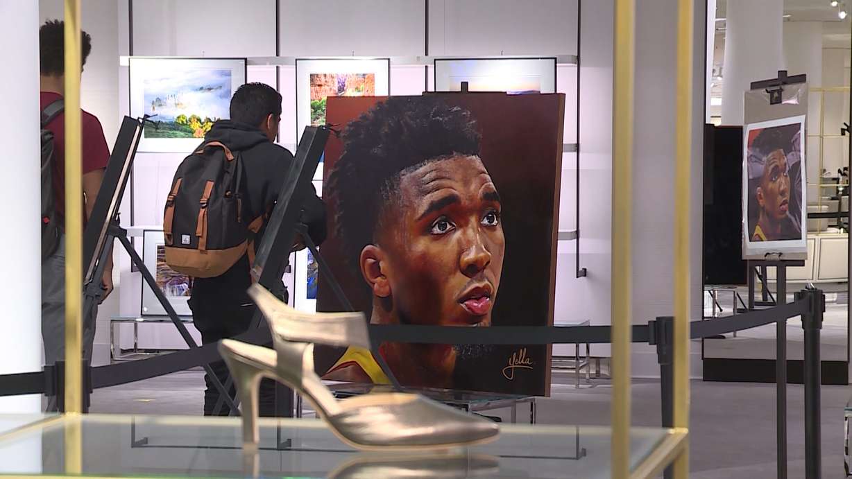 Utah painter Daniela Lopez is capturing the Jazz's successful season in acrylic portraits at the Art Walk at Nordstrom City Creek Center. (Photo: KSL TV)