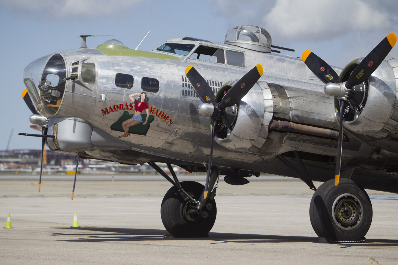 The Madras Maiden, a restored World War II B-17 "flying fortress" bomber, gets ready for takeoff from the Salt Lake City International Airport on Monday, April 23, 2018. (Photo: Jacob Wiegand, KSL)