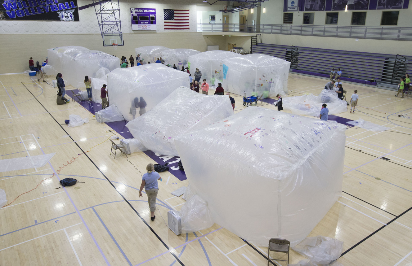 Fifth-graders build habitats during Mission to Mars Link-Up Day at Weber State University in Ogden on Wednesday, April 25, 2018. (Photo: Laura Seitz, KSL)