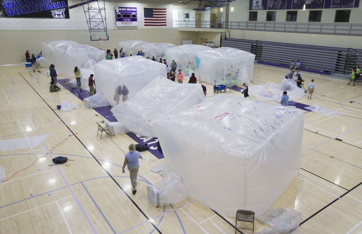 Fifth-graders build habitats during Mission to Mars Link-Up Day at Weber State University in Ogden on Wednesday, April 25, 2018. (Photo: Laura Seitz, KSL)