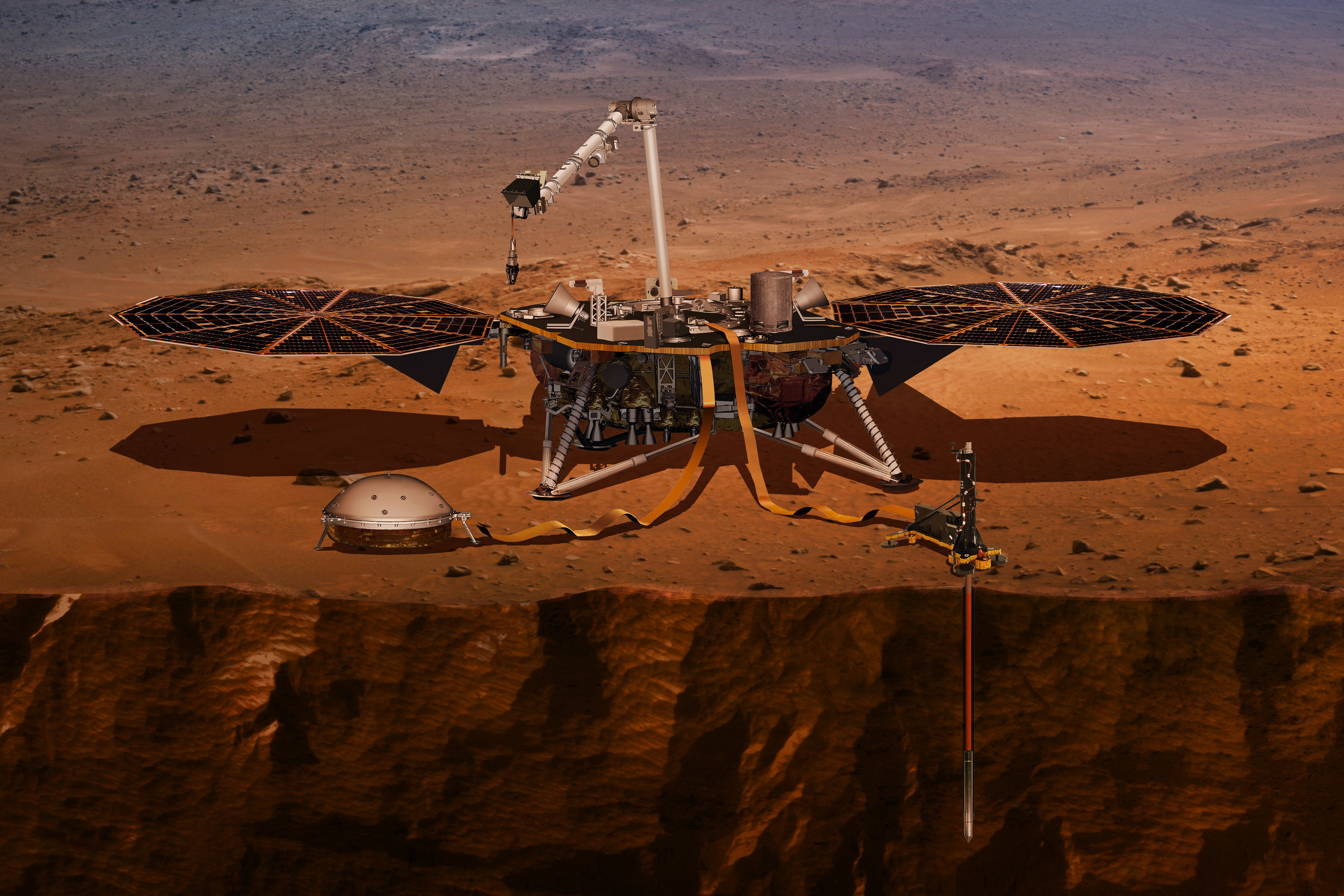 This illustration made available by NASA in 2018 shows the InSight lander drilling into Mars. Photo: NASA