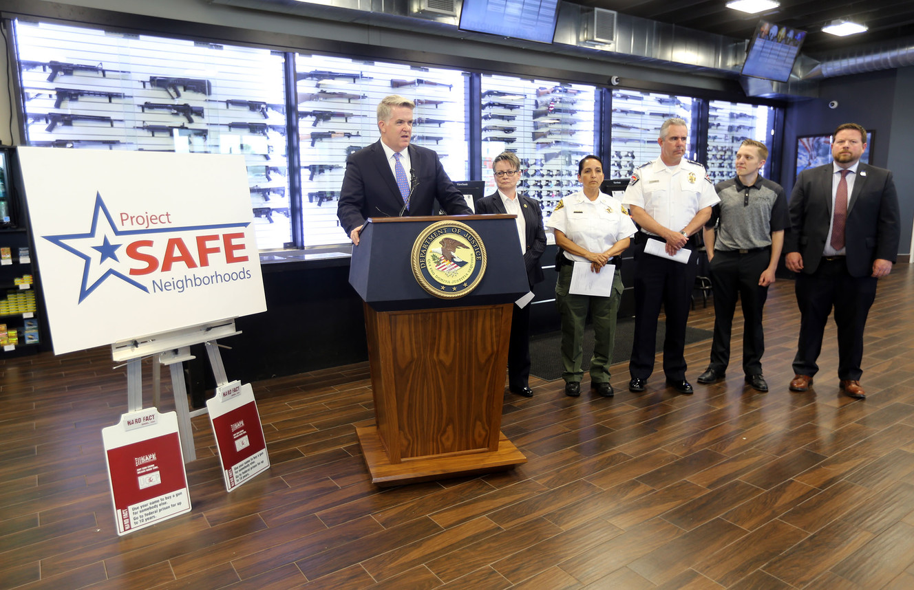 John W. Huber, U.S. Attorney for Utah, speaks at a press conference about Project Safe Neighborhoods at TNT Guns and Range in Murray on Wednesday, May 2, 2018. (Photo: Kristin Murphy, KSL)