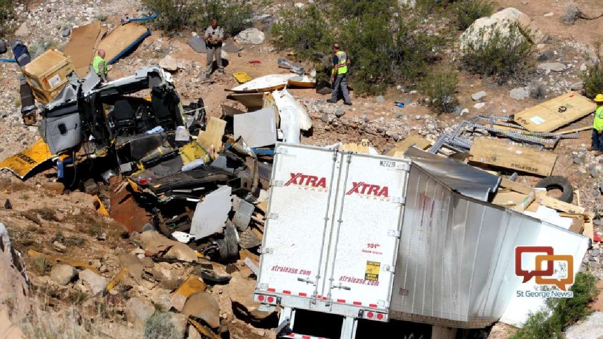 Driver killed when semi launches off I-15 into bottom of canyon in Virgin River Gorge