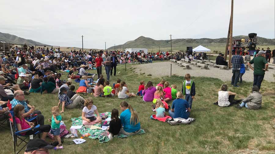 Spectators gather for the 149th-anniversary celebration of the Golden Spike — when the Central Pacific and Union Pacific railroads met on May 10, 1869. (Photo: KSL TV)