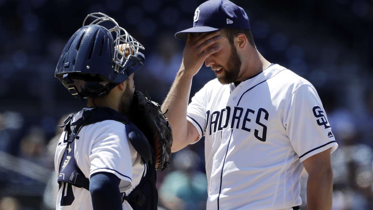 Lyles comes within 5 outs of Padres' first no-hitter