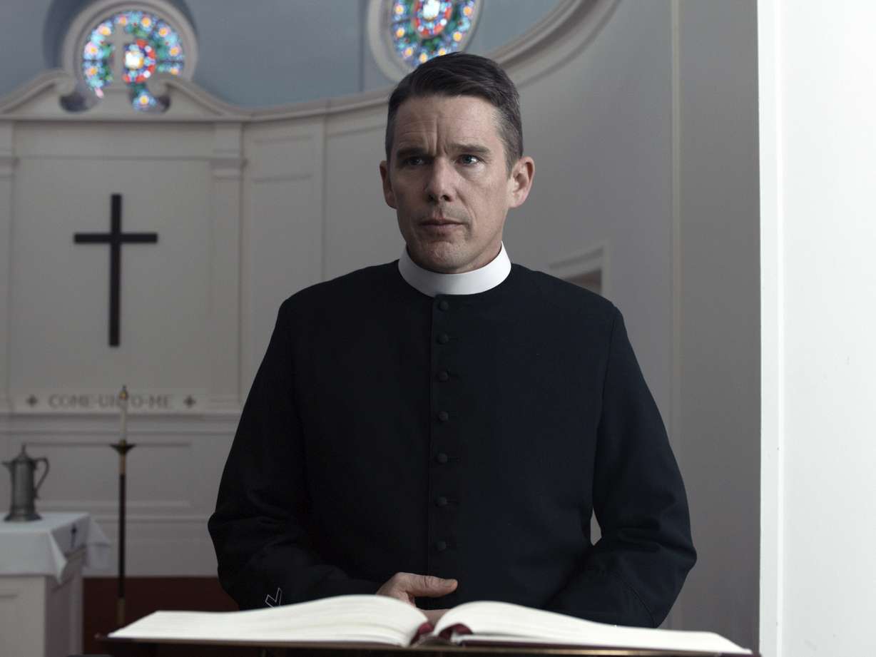 This image released by A24 shows Ethan Hawke in a scene from "First Reformed." (A24 via AP)