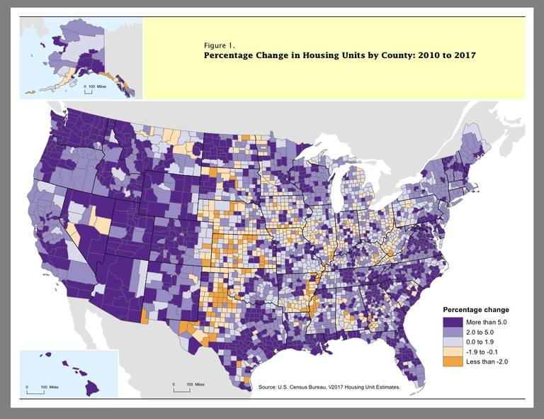 Between April 1, 2010, the last census, and July 1, 2017, the housing stock in Idaho grew faster than in all but three other states -- North Dakota, Utah and Texas. (Graphic: U.S. Census Bureau via Idaho Statesman)