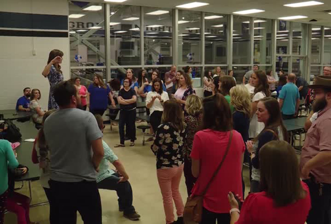 Former students gather in the cafeteria. Photo: KSL TV