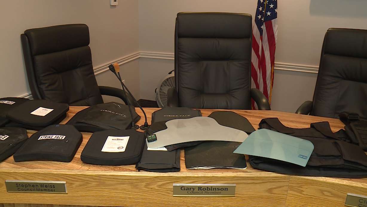 A Utah company that develops and sells body armor unveiled new technology Friday aimed at improving the response times to school shootings and reducing the resulting casualties. (Photo: Adam Sotelo, KSL TV)