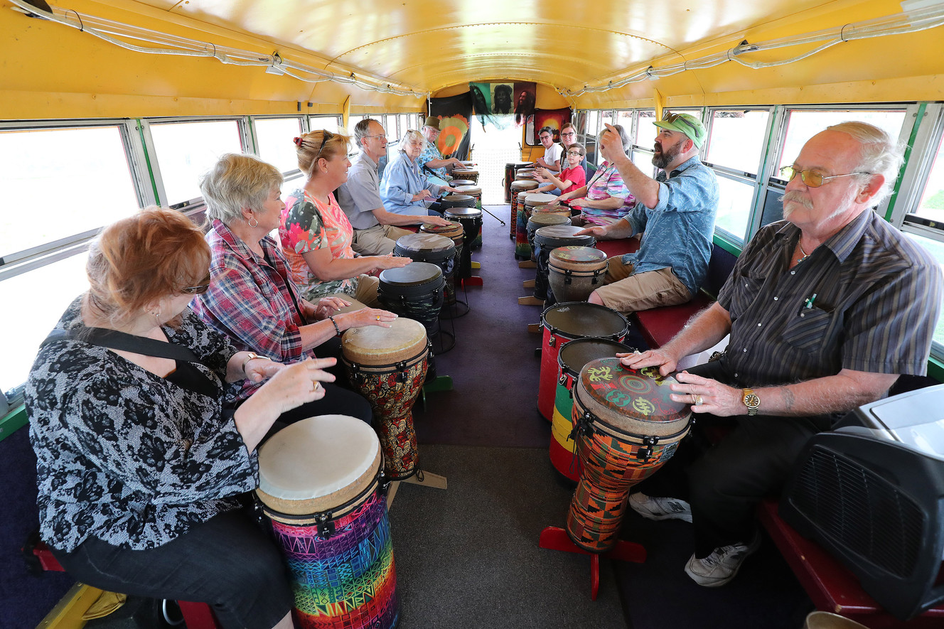 Senior citizens play in the DrumBus during the Aging & Adult Services' Senior Health and Fitness Event at the Viridian Event Center in West Jordan on Wednesday, May 30, 2018. (Photo: Jeffrey D. Allred, KSL)