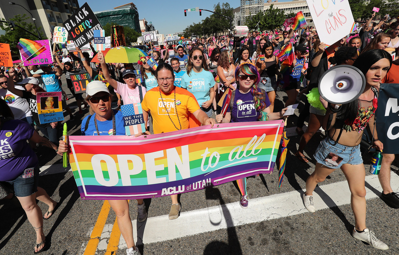 ACLU supporters march during the Utah Pride parade in Salt Lake City on Sunday, June 3, 2018. (Photo: Jeffrey D. Allred, KSL)