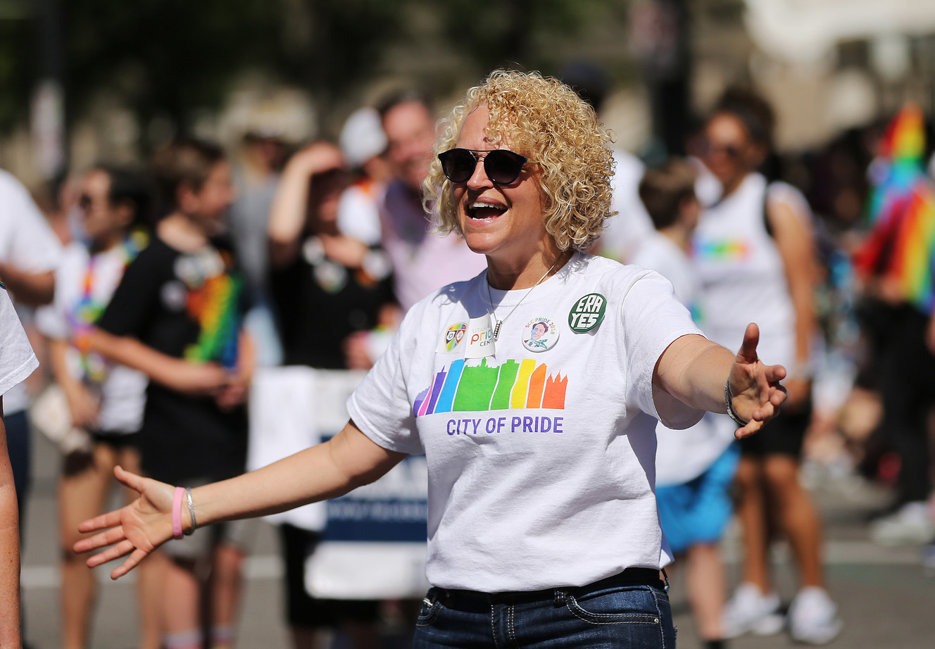 Salt Lake City Mayor Jackie Biskupski marches during the Utah Pride parade in Salt Lake City on Sunday, June 3, 2018. (Photo: Jeffrey D. Allred, KSL)
