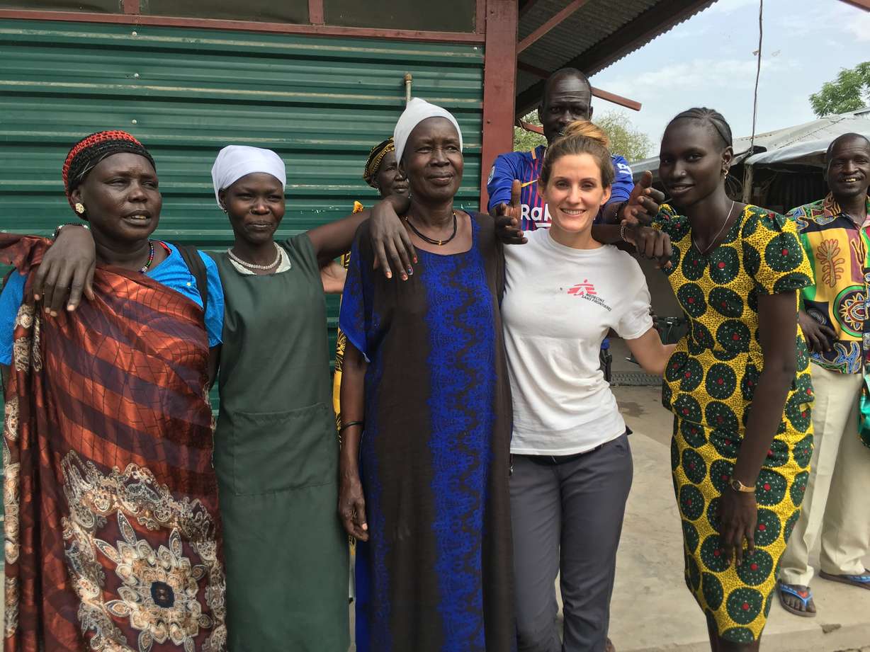 Kirsti Rinne poses with locals in South Sudan. (Courtesy of Kirsti Rinne)