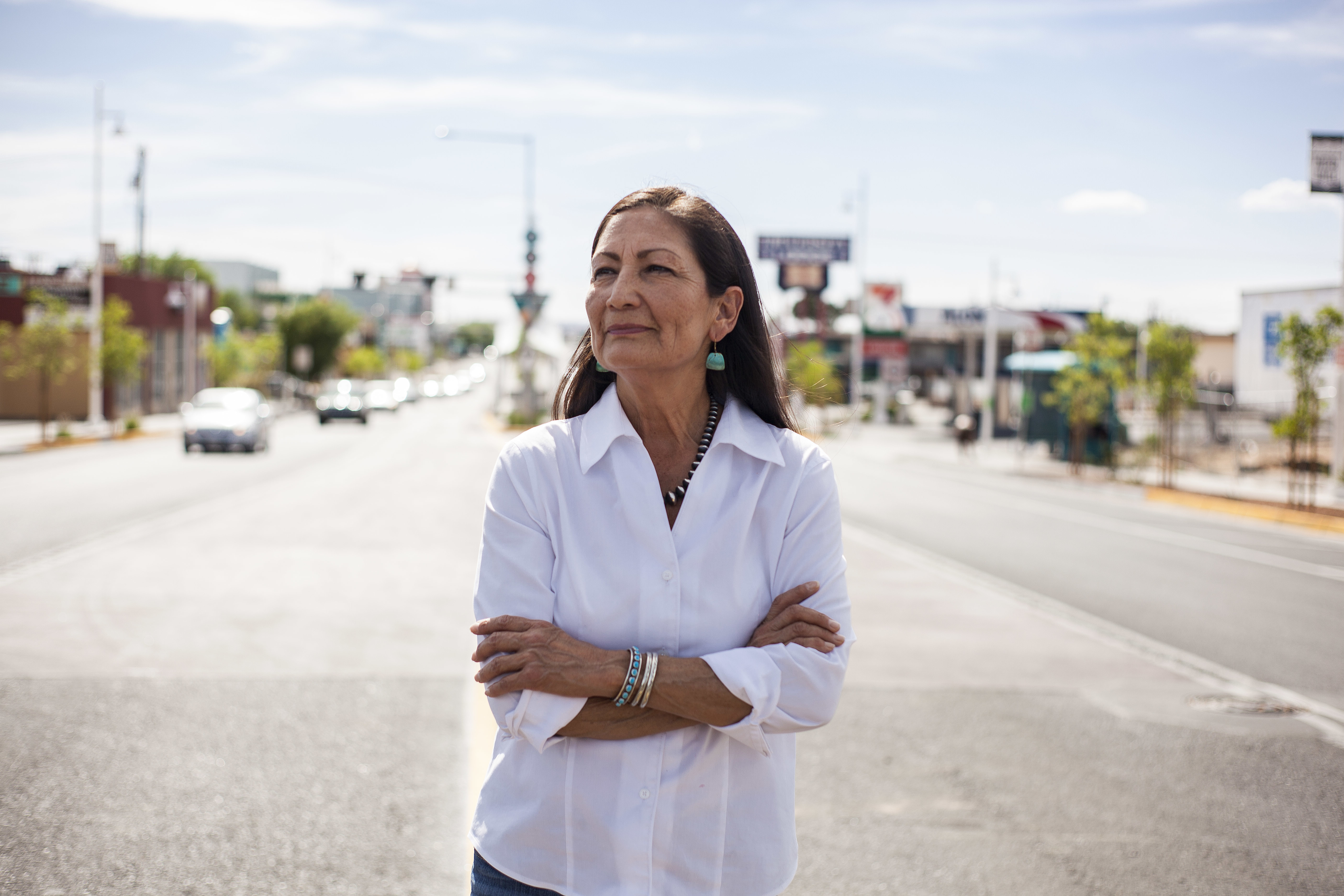 Deb Haaland poses for a portrait in a Nob Hill Neighborhood in Albuquerque, N.M., Tuesday, June 5, 2018. U.S. Interior Secretary Deb Haaland announced Tuesday that the Biden administration will use $1.7 billion from the recently enacted federal infrastructure bill to fund 16 tribal water rights settlements.