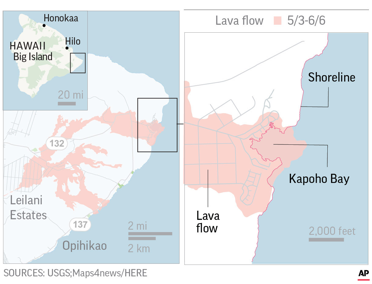 Lava fills Hawaii ocean bay. (Photo: AP)