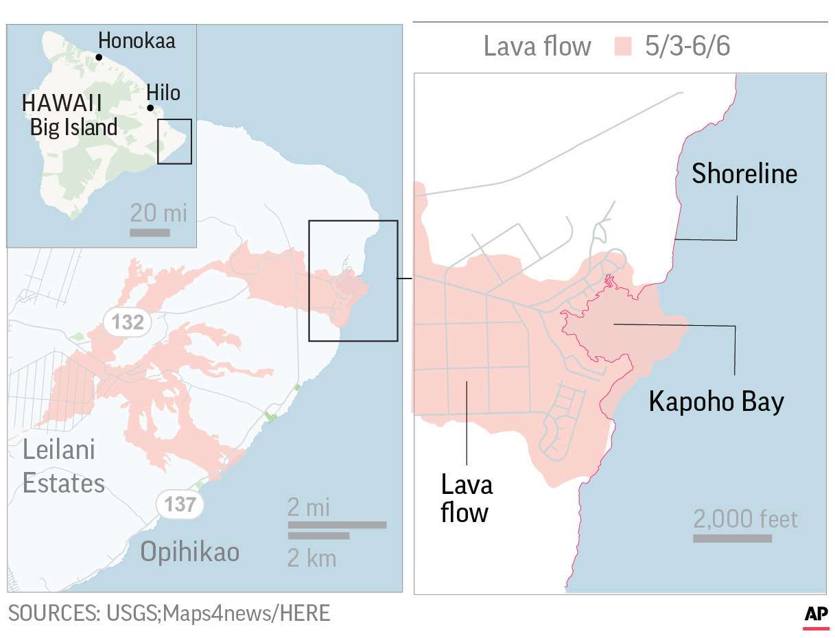 Lava fills Hawaii ocean bay. (Photo: AP)