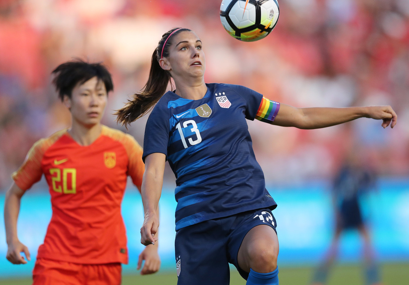 U.S. women's national team forward Alex Morgan controls the ball against China in Sandy on Thursday, June 7, 2018. USA won 1-0. (Photo: Jeffrey D. Allred, KSL)